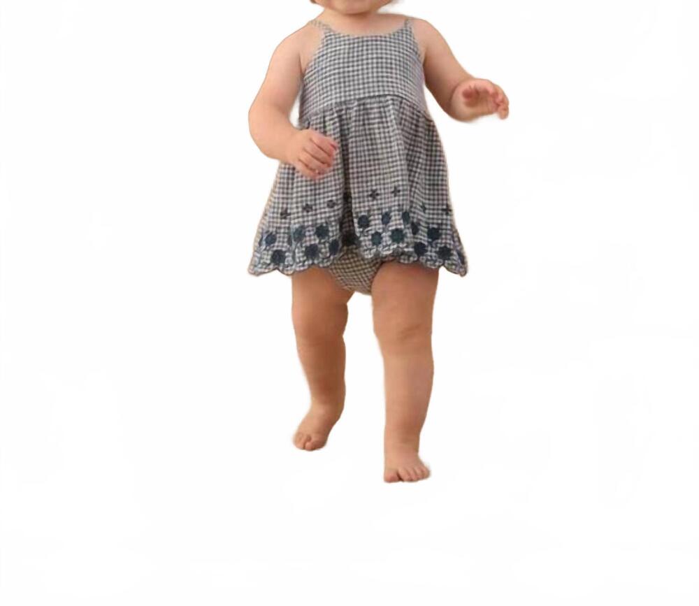 NEW RYLEE + CRU baby's marine gingham zenni set in navy